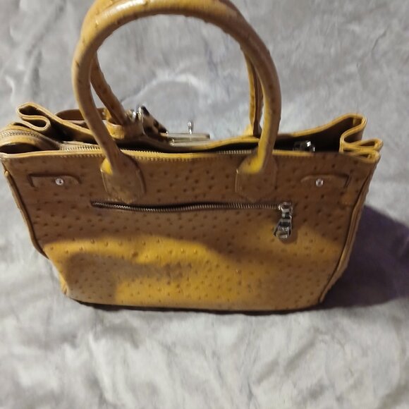 Stauer Women's Faux Ostrich Embossed Top Handle Purse Tan - Picture 6 of 15